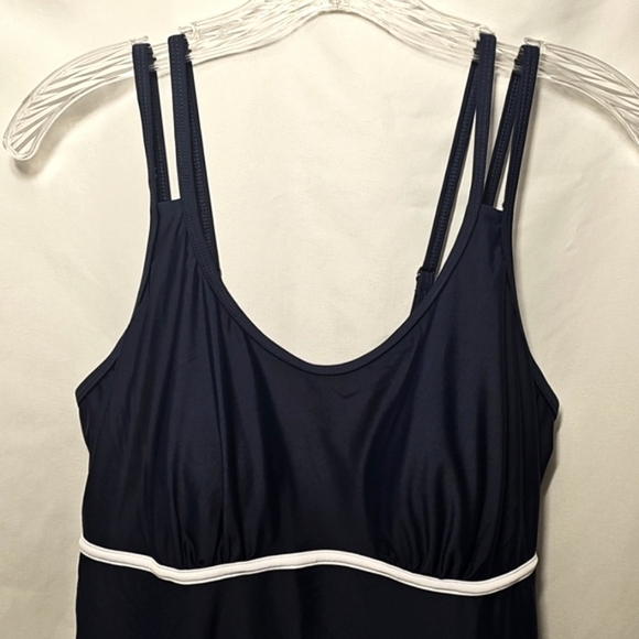 NWT Dokotoo Navy Blue Swim Dress Scalloped Hem White Trim Size L - Picture 4 of 5